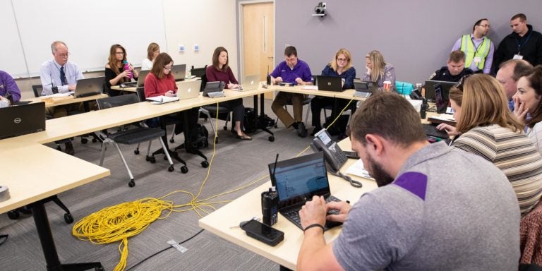 The Emergency Operations Center druing an active shooter drill on the ECU campus Tuesday, Dec. 18, 2018. (ECU Photo by Rhett Butler)